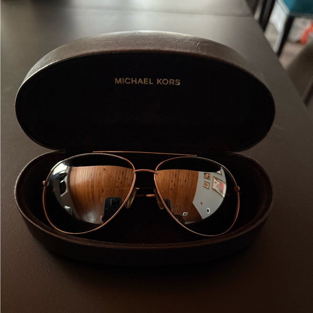 Michael Kors Gold Aviator Sunglasses with Black Case
